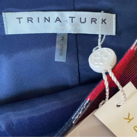 NWT Trina Turk Hurst Plaid Mini Skirt Red Blue White Gold Button Details - Picture 3 of 5